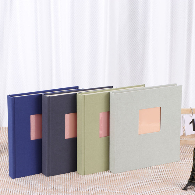 تخصيص الجملة DIY 6x4 زلة في الأمامان النافذة القماش الكتان النسيج ملون زفاف طفل عائلة ألبوم ألبوم