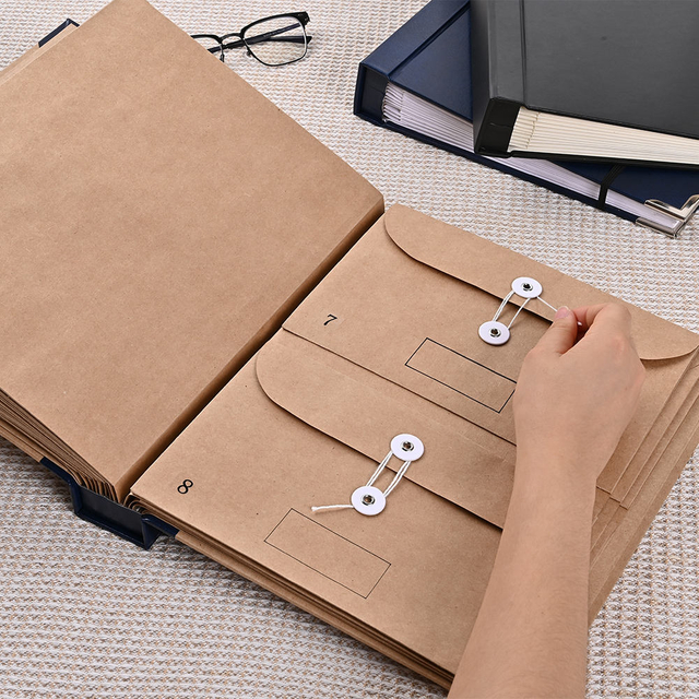 OEM مخصص الشعار الغلاف الجلدي Kraft Paper Folio منظم في حالة فقدان المجلد توسيع الموثق الطوارئ الموثق المفقود